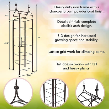 7.5 Ft Garden Obelisk Trellis, Freestanding, Heavy Duty Iron