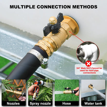 Garden Hose Brass Shut Off Valve Full Flow, No Restricted-Flow Water Shut-Off Connector, 3/4" GHT x 3/4" GHT Garden Hose Full Port Ball Valve Adapter (Butterfly Handle)