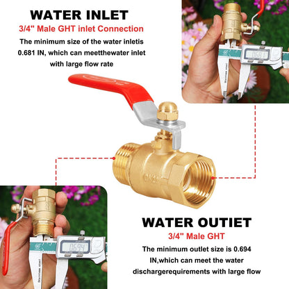 Garden Hose Brass Shut Off Valve Full Flow, No Restricted-Flow Water Shut-Off Connector, 3/4" GHT x 3/4" GHT Garden Hose Full Port Ball Valve Adapter (Butterfly Handle)