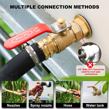 Garden Hose Brass Shut Off Valve Full Flow, No Restricted-Flow Water Shut-Off Connector, 3/4" GHT x 3/4" GHT Garden Hose Full Port Ball Valve Adapter (Butterfly Handle)