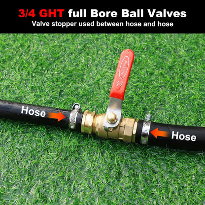 Garden Hose Brass Shut Off Valve Full Flow, No Restricted-Flow Water Shut-Off Connector, 3/4" GHT x 3/4" GHT Garden Hose Full Port Ball Valve Adapter (Butterfly Handle)
