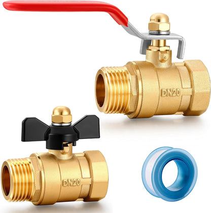 Garden Hose Brass Shut Off Valve Full Flow, No Restricted-Flow Water Shut-Off Connector, 3/4" GHT x 3/4" GHT Garden Hose Full Port Ball Valve Adapter (Butterfly Handle)