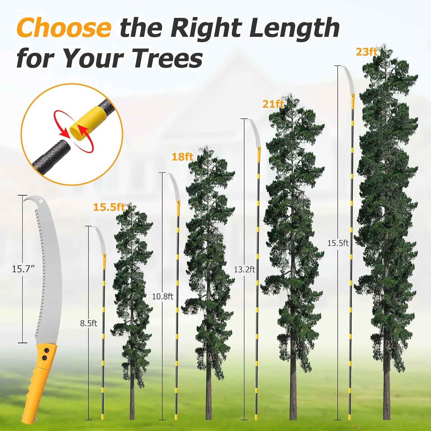 Pole Saw For Tree Trimming,2-In-1 Manual Handheld Pole Pruning Saw, 10.8 FT Long Tree Trimmer With 15.7" Triple-Ground Sharp Blade Cutter For Branches,Orchard, Palm Trees, Shrubs,Limbs