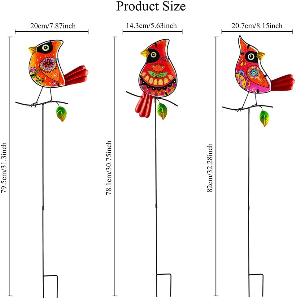 Set of 3 Cardinal Stained Glass Decorative Garden Stakes