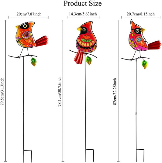 Set of 3 Cardinal Stained Glass Decorative Garden Stakes
