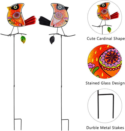 Set of 3 Cardinal Stained Glass Decorative Garden Stakes