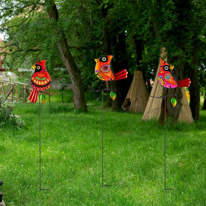 Set of 3 Cardinal Stained Glass Decorative Garden Stakes