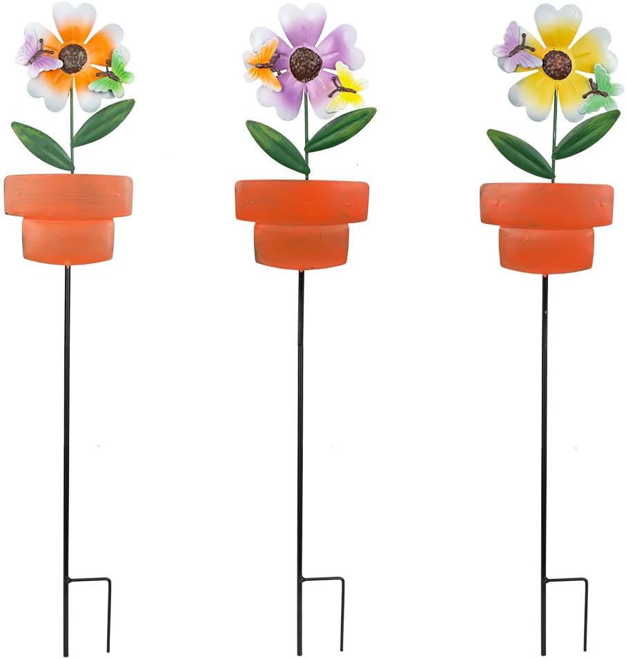 Set of 3 Cardinal Stained Glass Decorative Garden Stakes