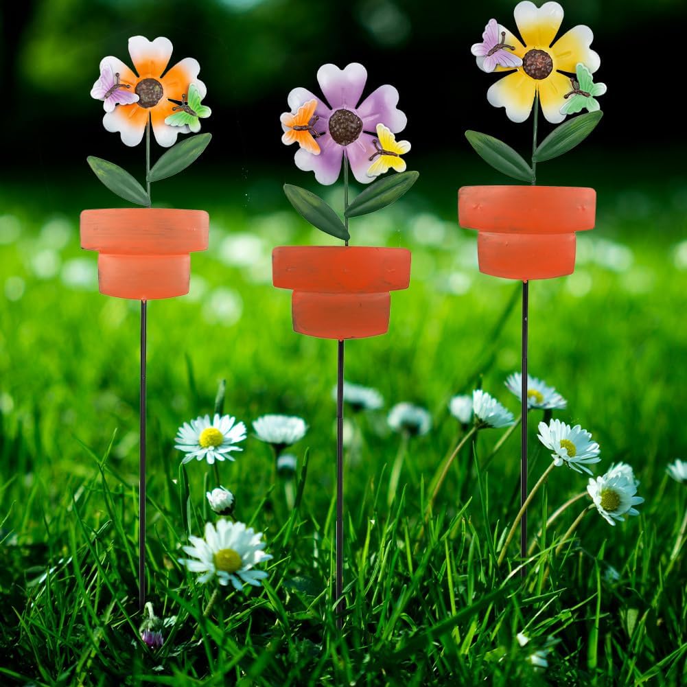 Set of 3 Cardinal Stained Glass Decorative Garden Stakes