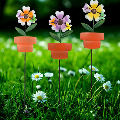 Set of 3 Cardinal Stained Glass Decorative Garden Stakes