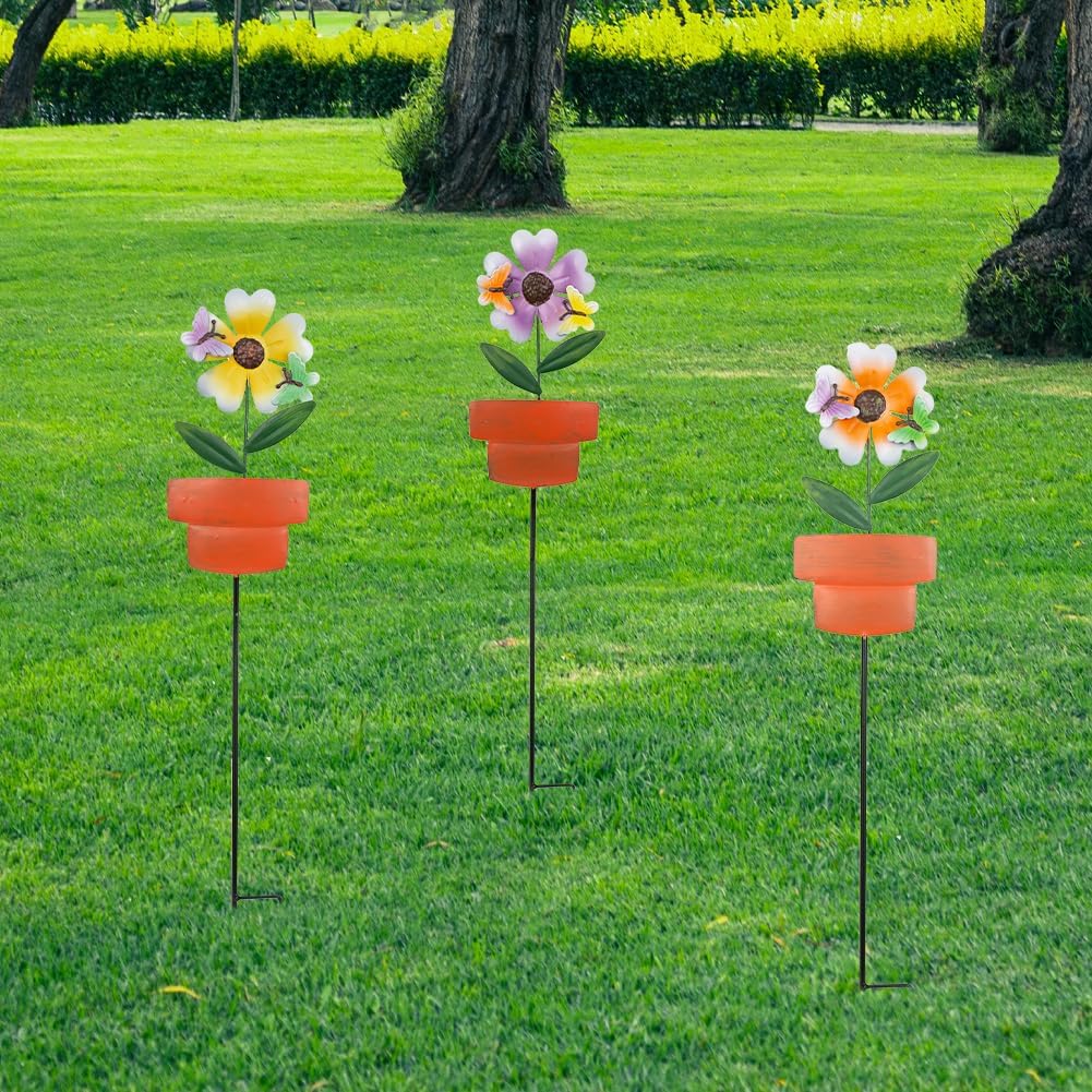 Set of 3 Cardinal Stained Glass Decorative Garden Stakes