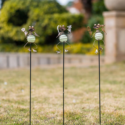 Set of 3 Cardinal Stained Glass Decorative Garden Stakes