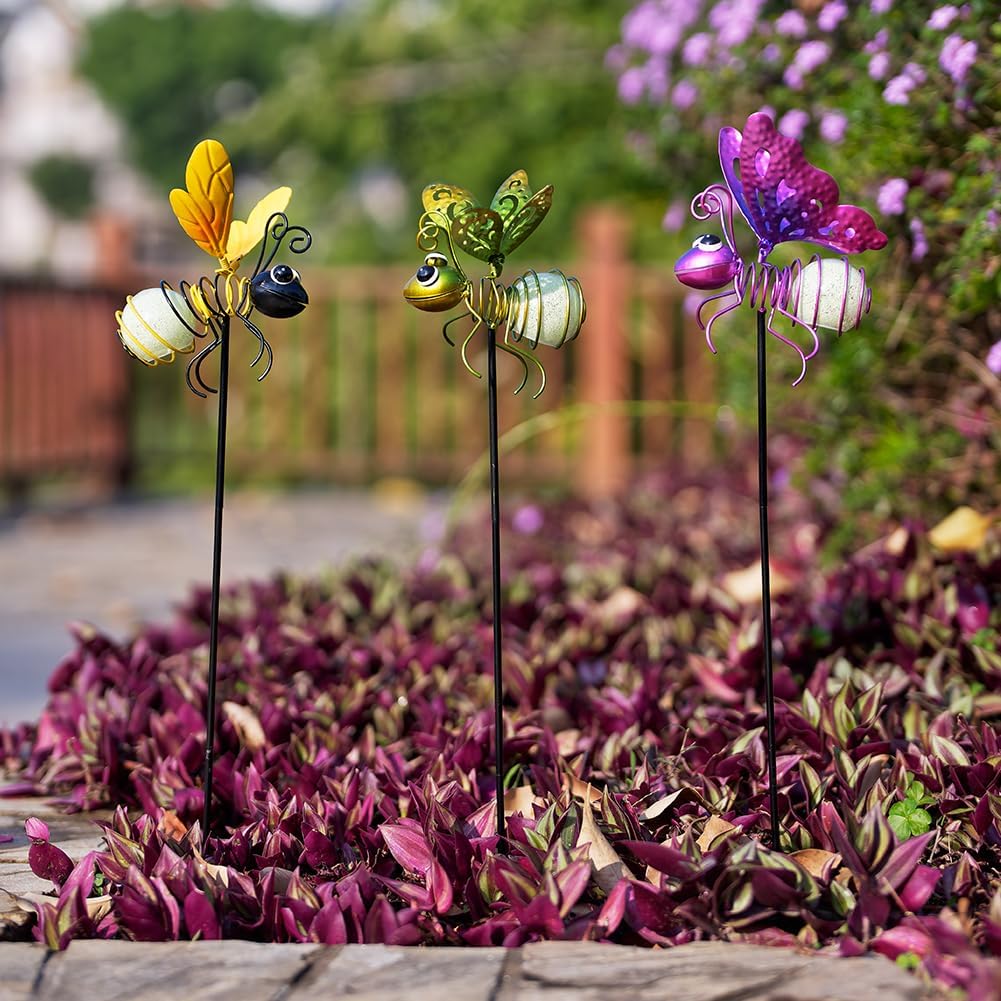 Set of 3 Cardinal Stained Glass Decorative Garden Stakes