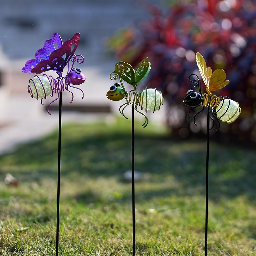 Set of 3 Cardinal Stained Glass Decorative Garden Stakes