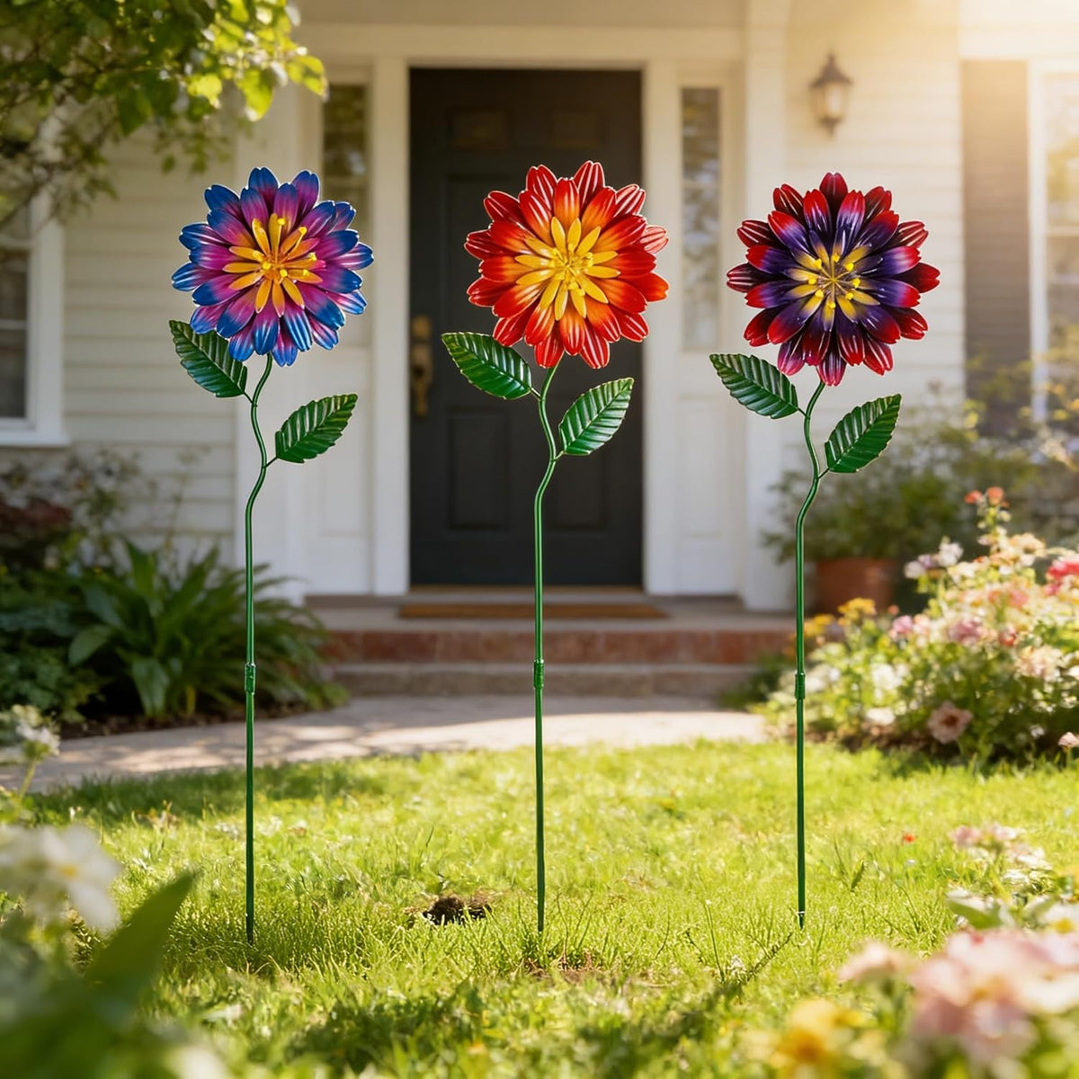 Set of 3 Cardinal Stained Glass Decorative Garden Stakes