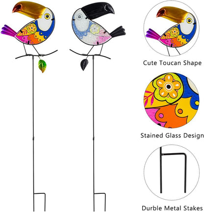 Set of 3 Cardinal Stained Glass Decorative Garden Stakes