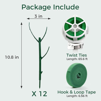 12 Pack Stackable Monstera Plant Support Stakes with Twist Ties and Hook and Loop Tape, Plant Stakes for Indoor Plants, Pothos and Philodendron