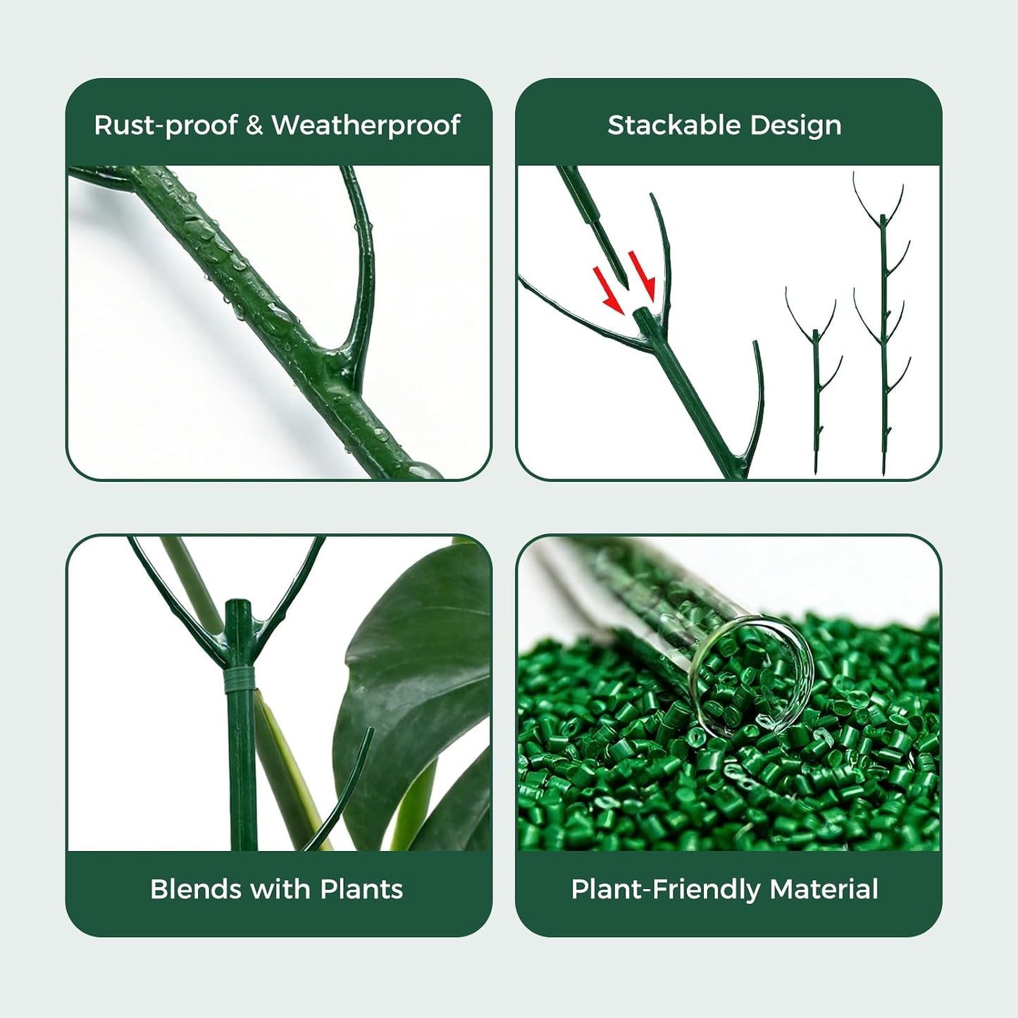 12 Pack Stackable Monstera Plant Support Stakes with Twist Ties and Hook and Loop Tape, Plant Stakes for Indoor Plants, Pothos and Philodendron