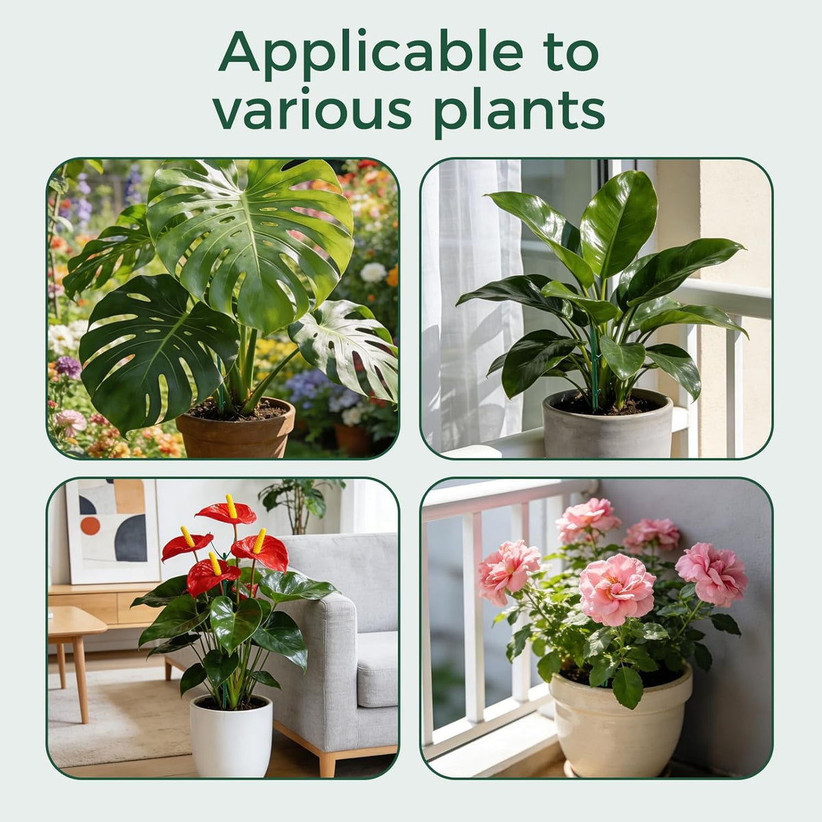 12 Pack Stackable Monstera Plant Support Stakes with Twist Ties and Hook and Loop Tape, Plant Stakes for Indoor Plants, Pothos and Philodendron
