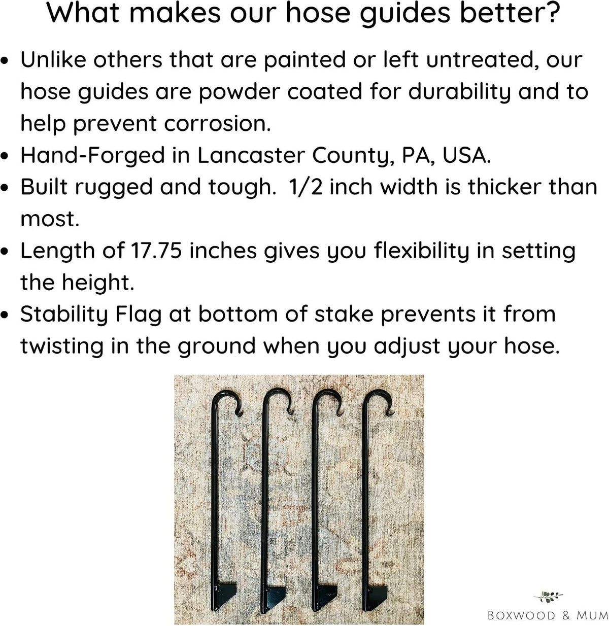 Garden Hose Guide Stakes Heavy Duty – Solid Metal Powder Coated Rust Resistant Hose Guards for Flower Beds, Garden Borders, Landscaping – Amish Handmade Lancaster PA (Single Pack)