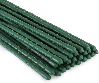 Garden Stakes, 25 Pack Steel Plant Garden Tomato Stakes with Plastic Coat for Climbing Plants (25 Pack 58 Inch)