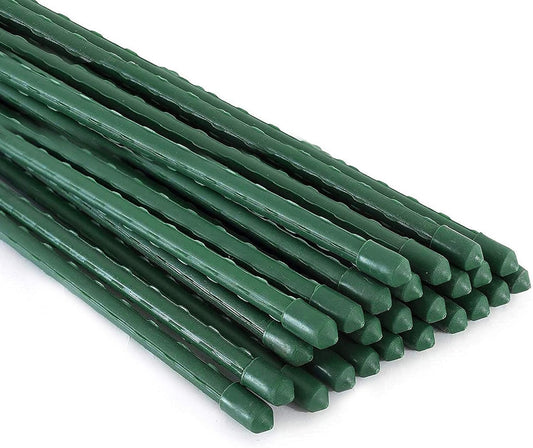Garden Stakes, 25 Pack Steel Plant Garden Tomato Stakes with Plastic Coat for Climbing Plants (25 Pack 58 Inch)