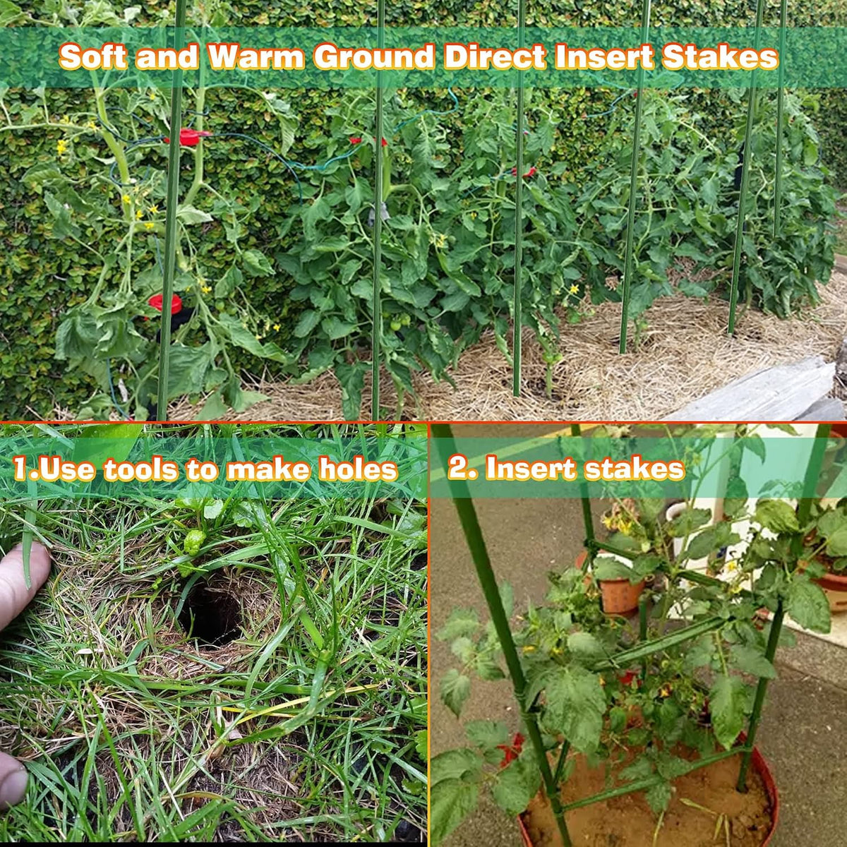 Garden Stakes, 25 Pack Steel Plant Garden Tomato Stakes with Plastic Coat for Climbing Plants (25 Pack 58 Inch)