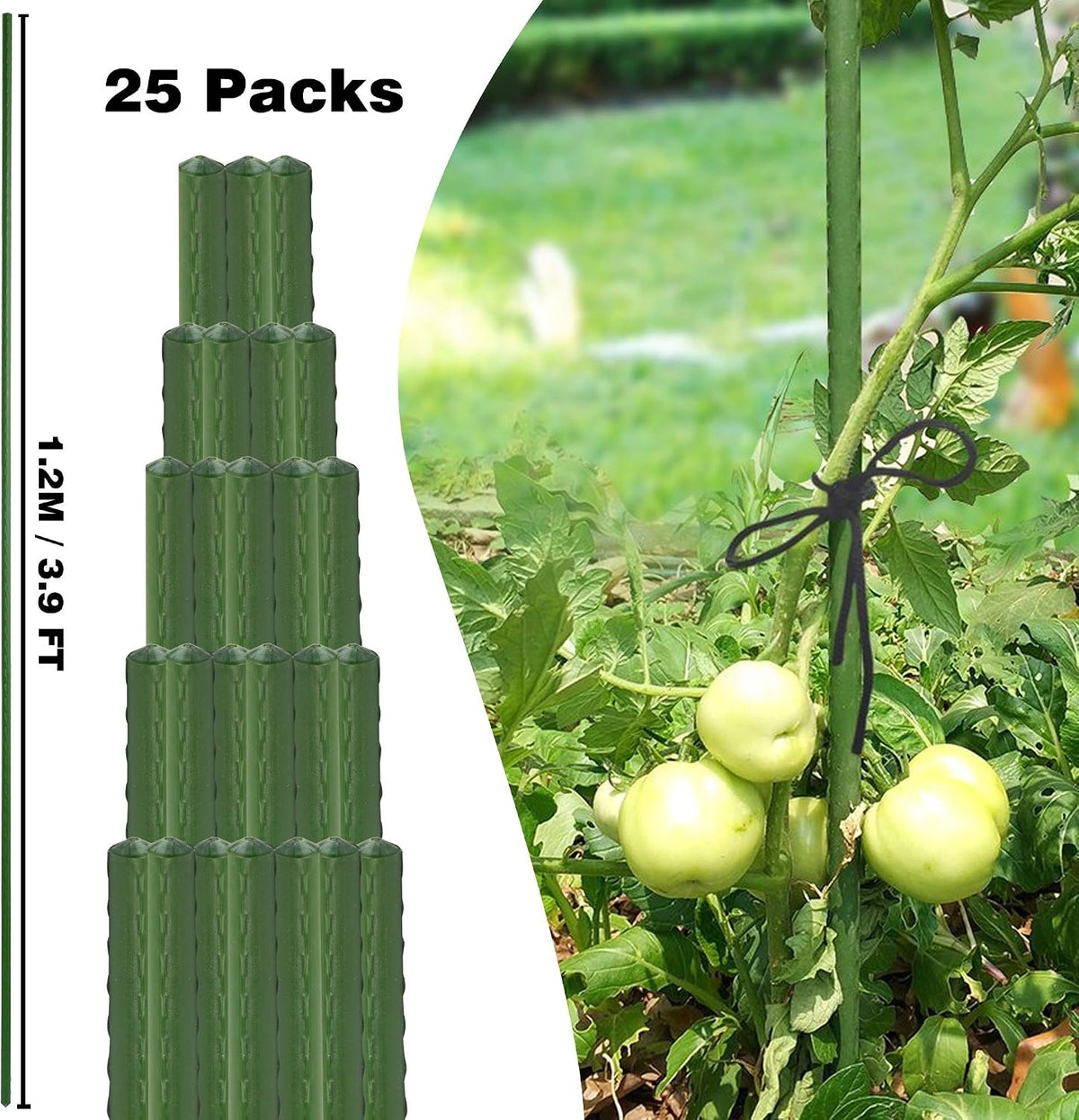 Garden Stakes, 25 Pack Steel Plant Garden Tomato Stakes with Plastic Coat for Climbing Plants (25 Pack 58 Inch)