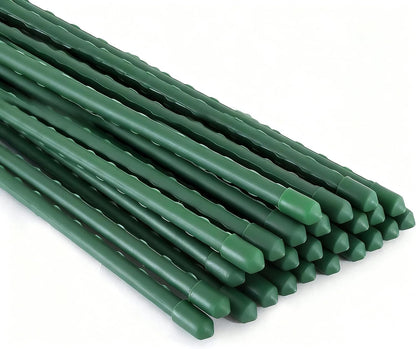 Garden Stakes, 25 Pack Steel Plant Garden Tomato Stakes with Plastic Coat for Climbing Plants (25 Pack 58 Inch)