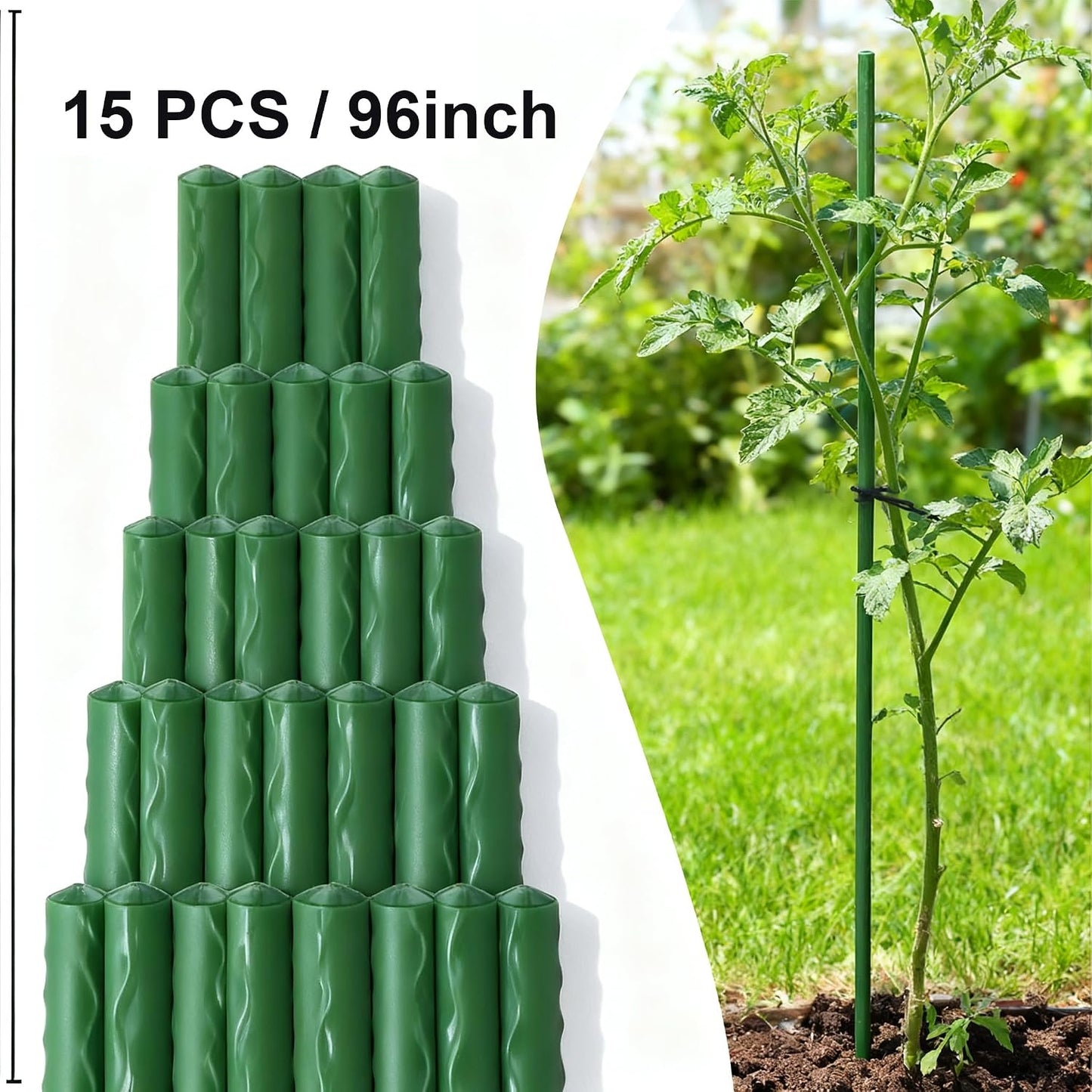 Garden Stakes, 25 Pack Steel Plant Garden Tomato Stakes with Plastic Coat for Climbing Plants (25 Pack 58 Inch)
