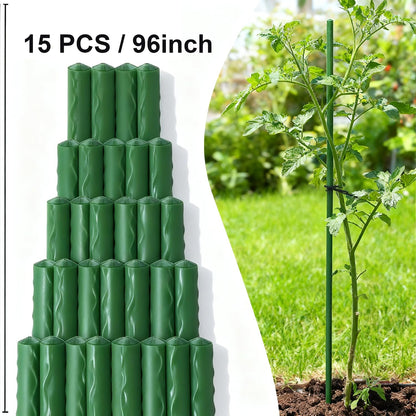 Garden Stakes, 25 Pack Steel Plant Garden Tomato Stakes with Plastic Coat for Climbing Plants (25 Pack 58 Inch)