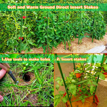Garden Stakes, 25 Pack Steel Plant Garden Tomato Stakes with Plastic Coat for Climbing Plants (25 Pack 58 Inch)