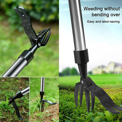The Stand Up Weed Puller Tool with Long Handle-Made with Adjustable Stainless Steel Handle and 4-Claw Head Design for Lawn.