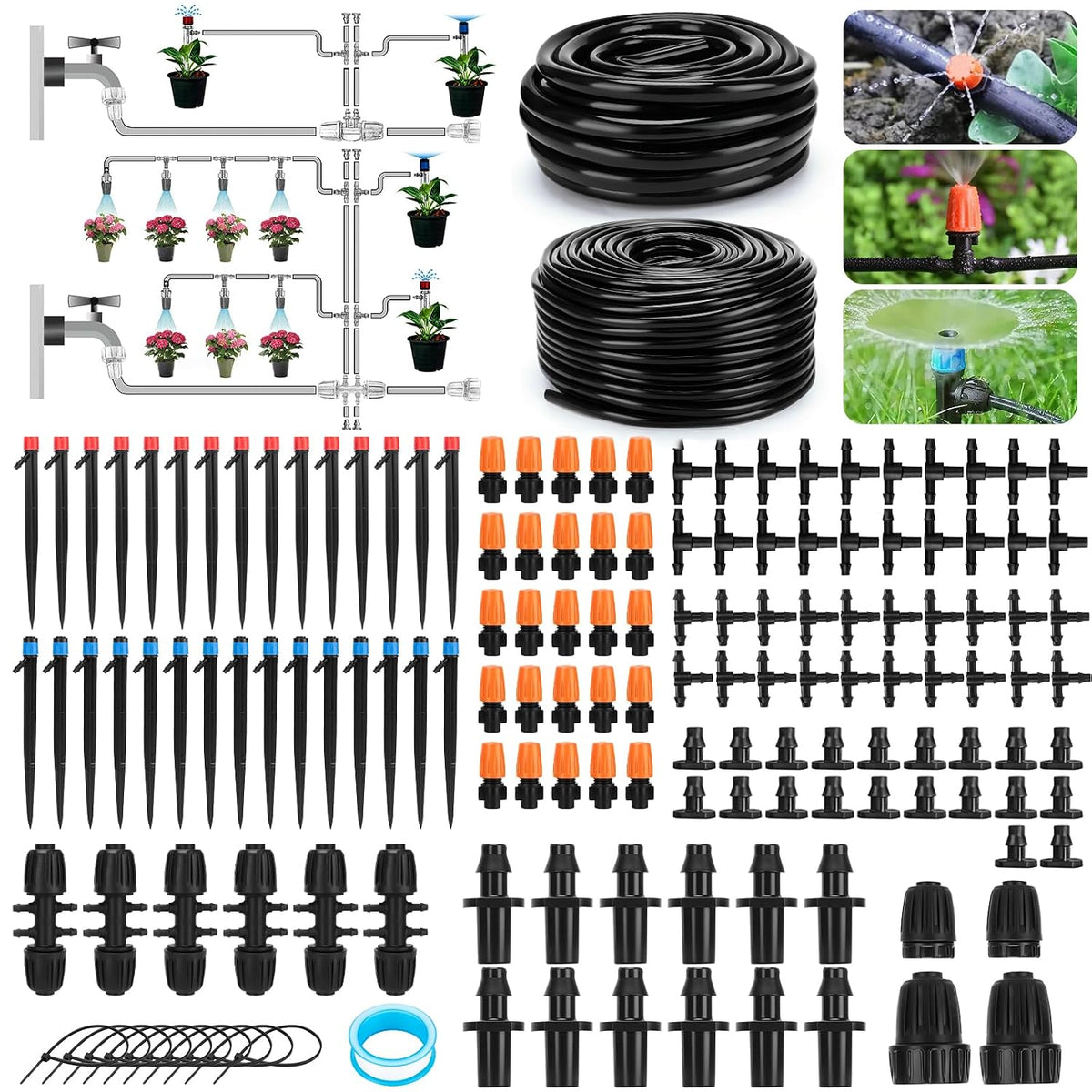 240FT Drip Irrigation System with with 1/2'' 1/4'' Tubing Hose