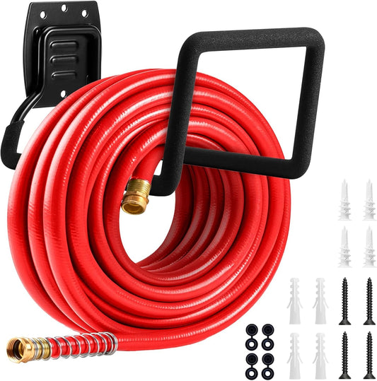 Garden Hose Holder, Metal Wall Mounted Water Hose Reel for Outside Yard