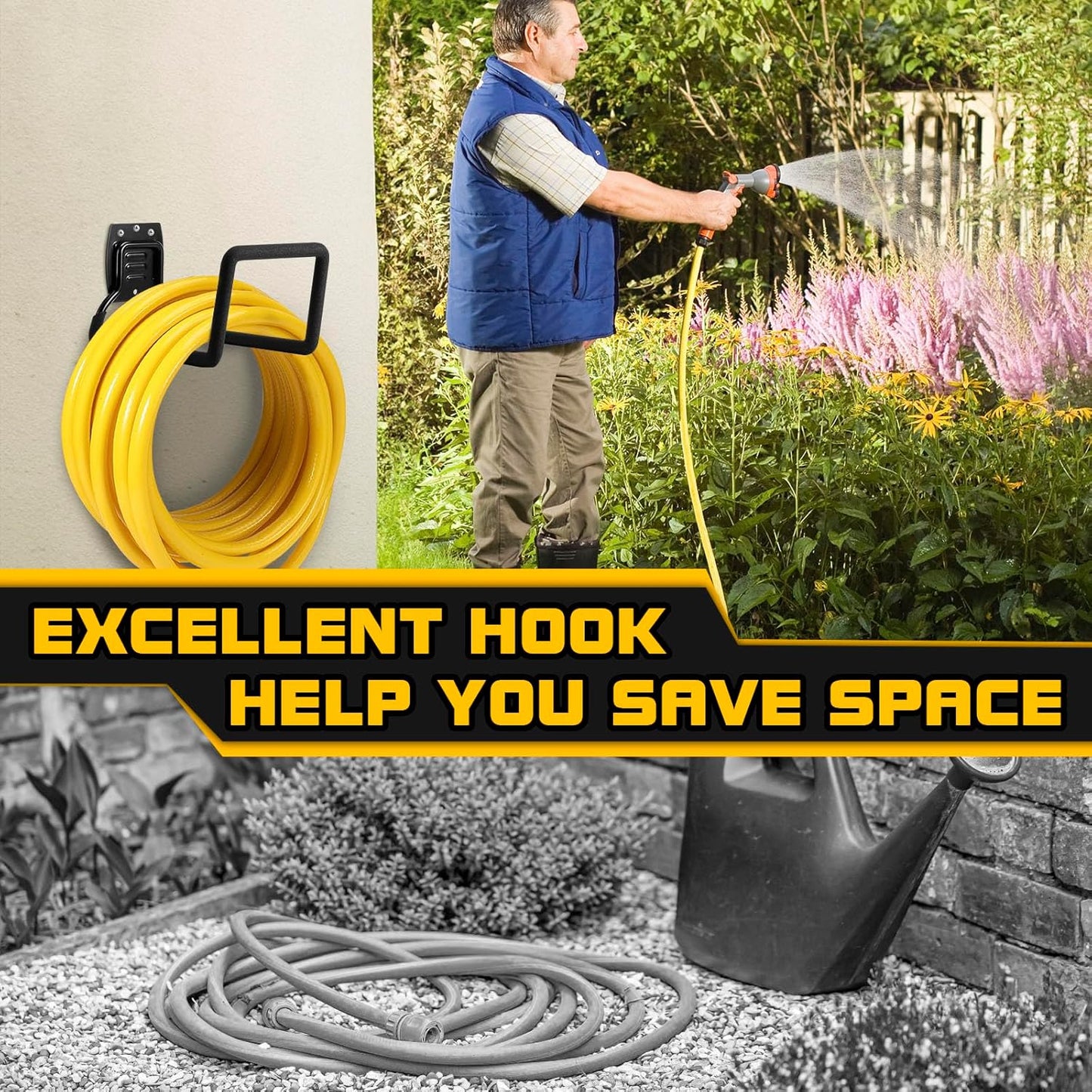 Garden Hose Holder, Metal Wall Mounted Water Hose Reel for Outside Yard