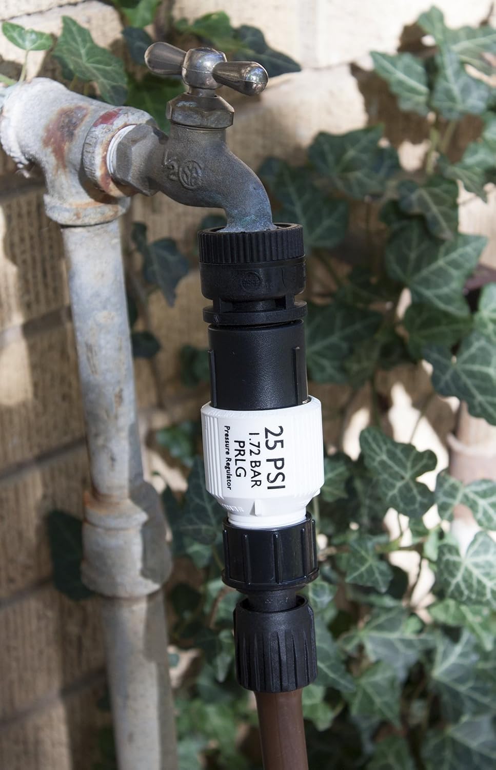 Drip Irrigation Faucet Adapter Kit: Connect 1/2" Tubing to Faucet or Hose, Backflow Preventer, Filter, Pressure Regulator - No Assembly Required