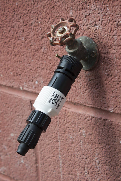 Drip Irrigation Faucet Adapter Kit: Connect 1/2" Tubing to Faucet or Hose, Backflow Preventer, Filter, Pressure Regulator - No Assembly Required