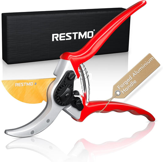 Pruning Shears, 8.6 Inch, Titanium Blade, Bypass, Red