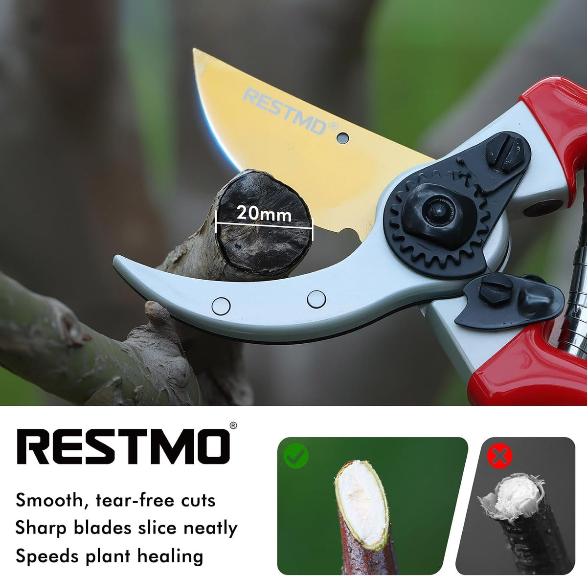 Pruning Shears, 8.6 Inch, Titanium Blade, Bypass, Red