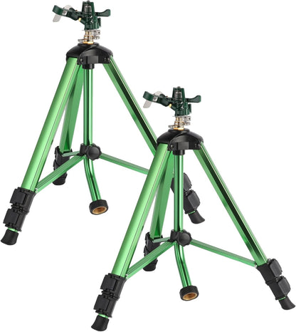 Green Zinc Alloy Water Bird Sprinkler, Heavy Duty Tripod Base Garden Sprinkler, 360 Degree Large Area Irrigation, Durable Flip Lock Legs & Adjustable Nozzle, 2 Pack