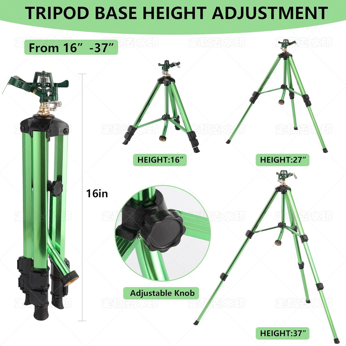 Green Zinc Alloy Water Bird Sprinkler, Heavy Duty Tripod Base Garden Sprinkler, 360 Degree Large Area Irrigation, Durable Flip Lock Legs & Adjustable Nozzle, 2 Pack