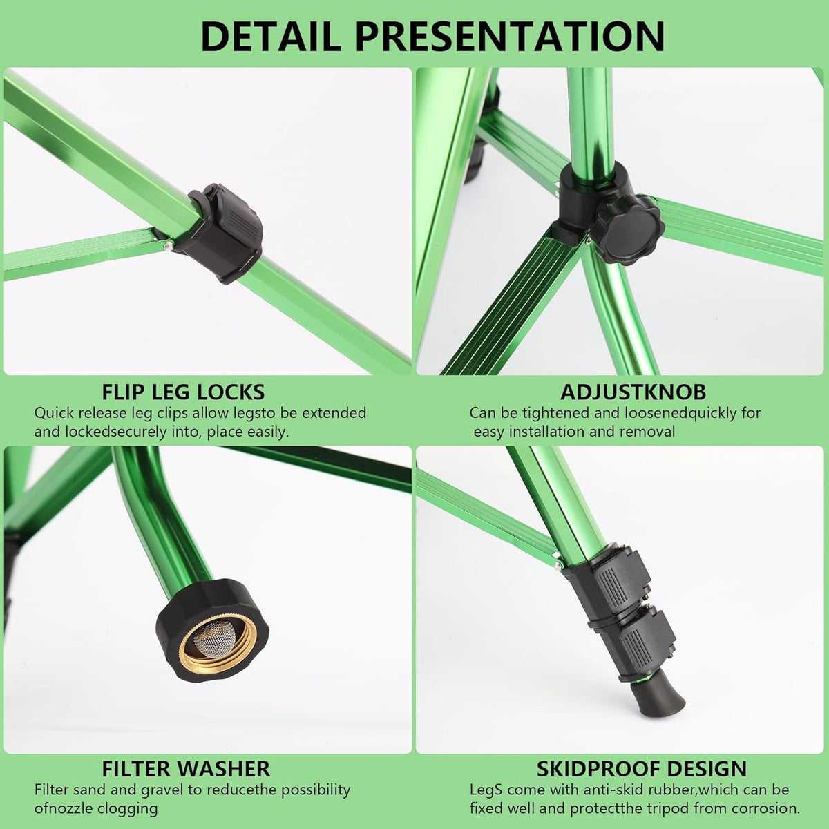 Green Zinc Alloy Water Bird Sprinkler, Heavy Duty Tripod Base Garden Sprinkler, 360 Degree Large Area Irrigation, Durable Flip Lock Legs & Adjustable Nozzle, 2 Pack