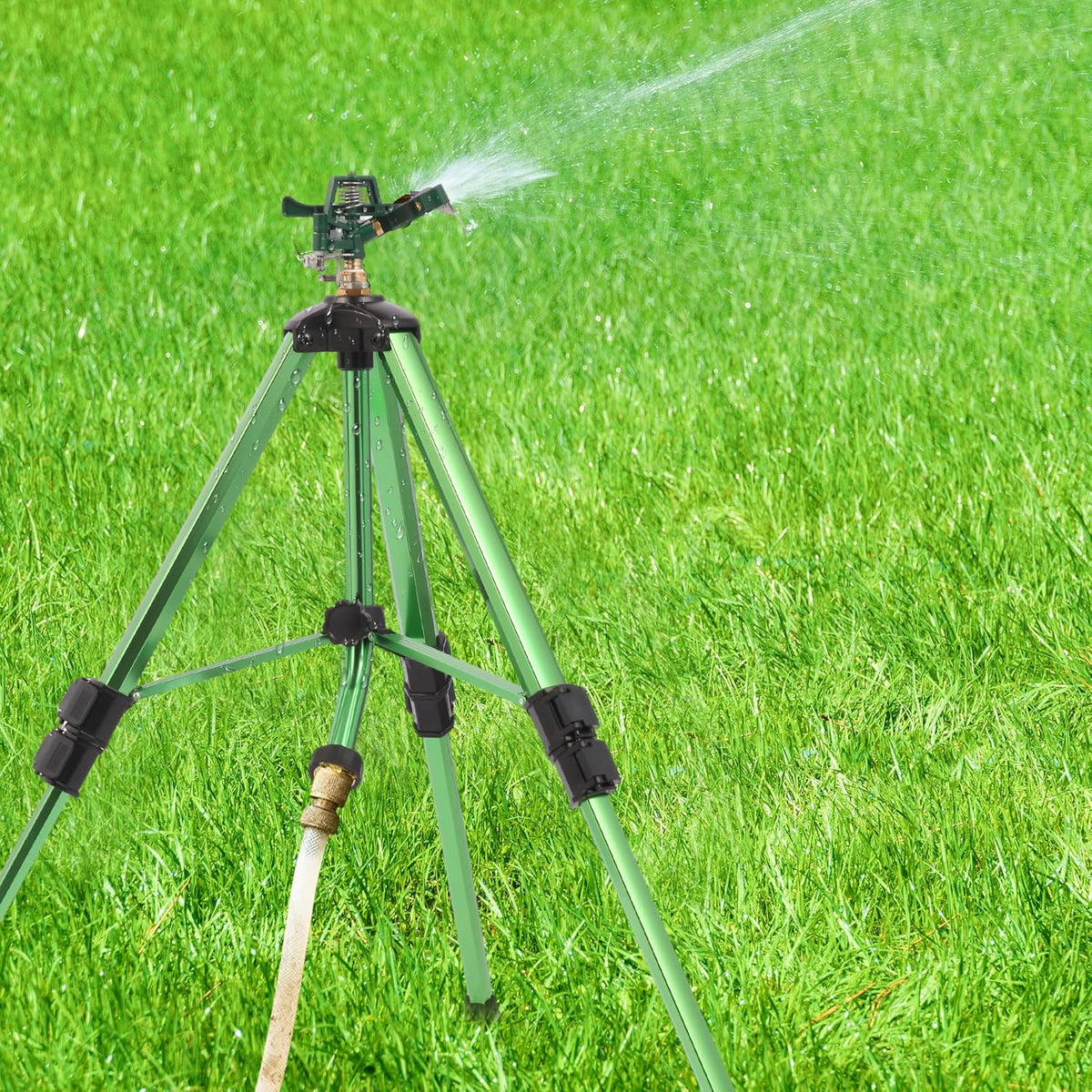 Green Zinc Alloy Water Bird Sprinkler, Heavy Duty Tripod Base Garden Sprinkler, 360 Degree Large Area Irrigation, Durable Flip Lock Legs & Adjustable Nozzle, 2 Pack