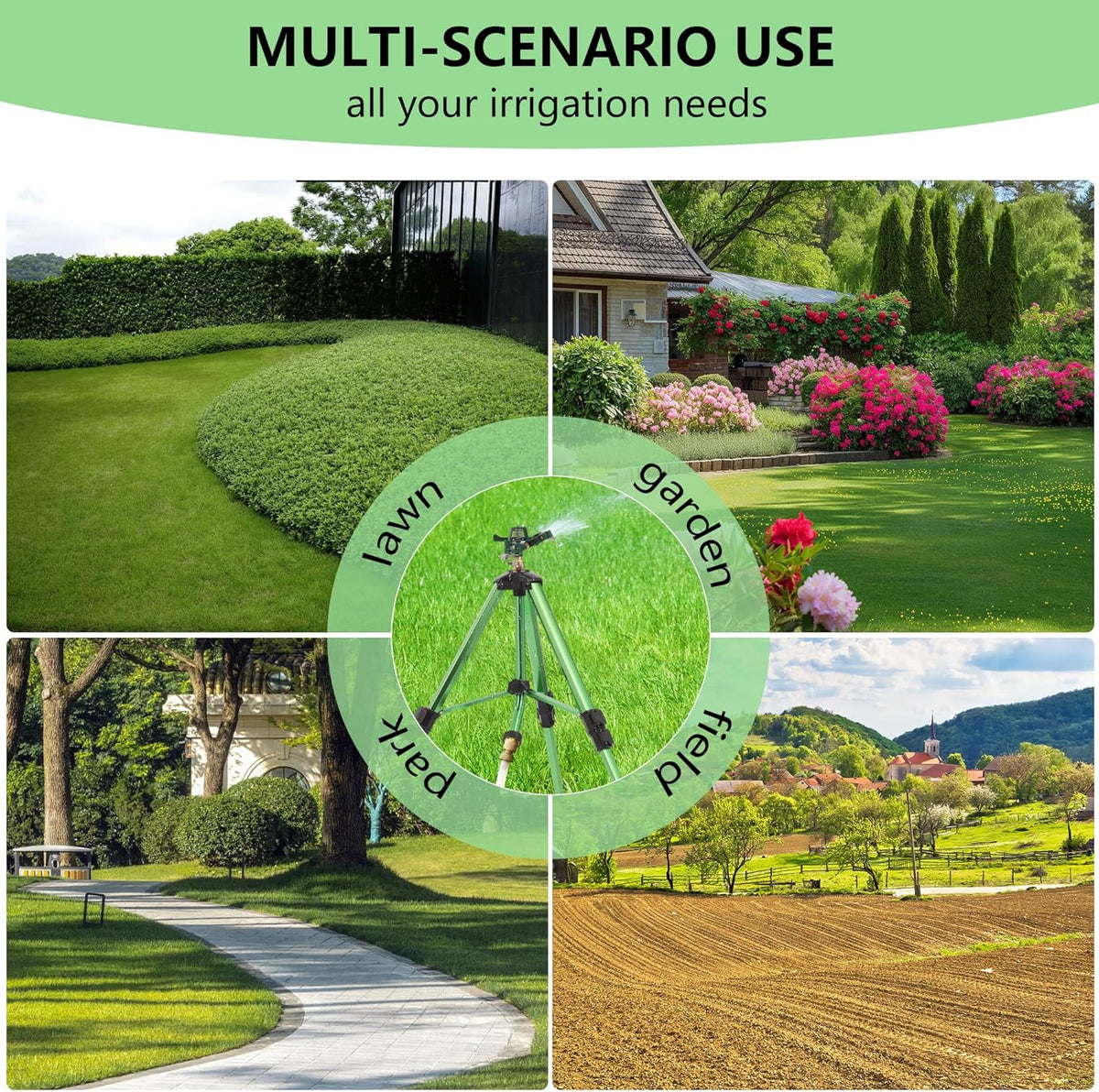 Green Zinc Alloy Water Bird Sprinkler, Heavy Duty Tripod Base Garden Sprinkler, 360 Degree Large Area Irrigation, Durable Flip Lock Legs & Adjustable Nozzle, 2 Pack