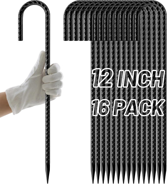 Rebar Stakes 12 Inch J Hook, Premium Anti-Rust Tent Stakes for Canopy