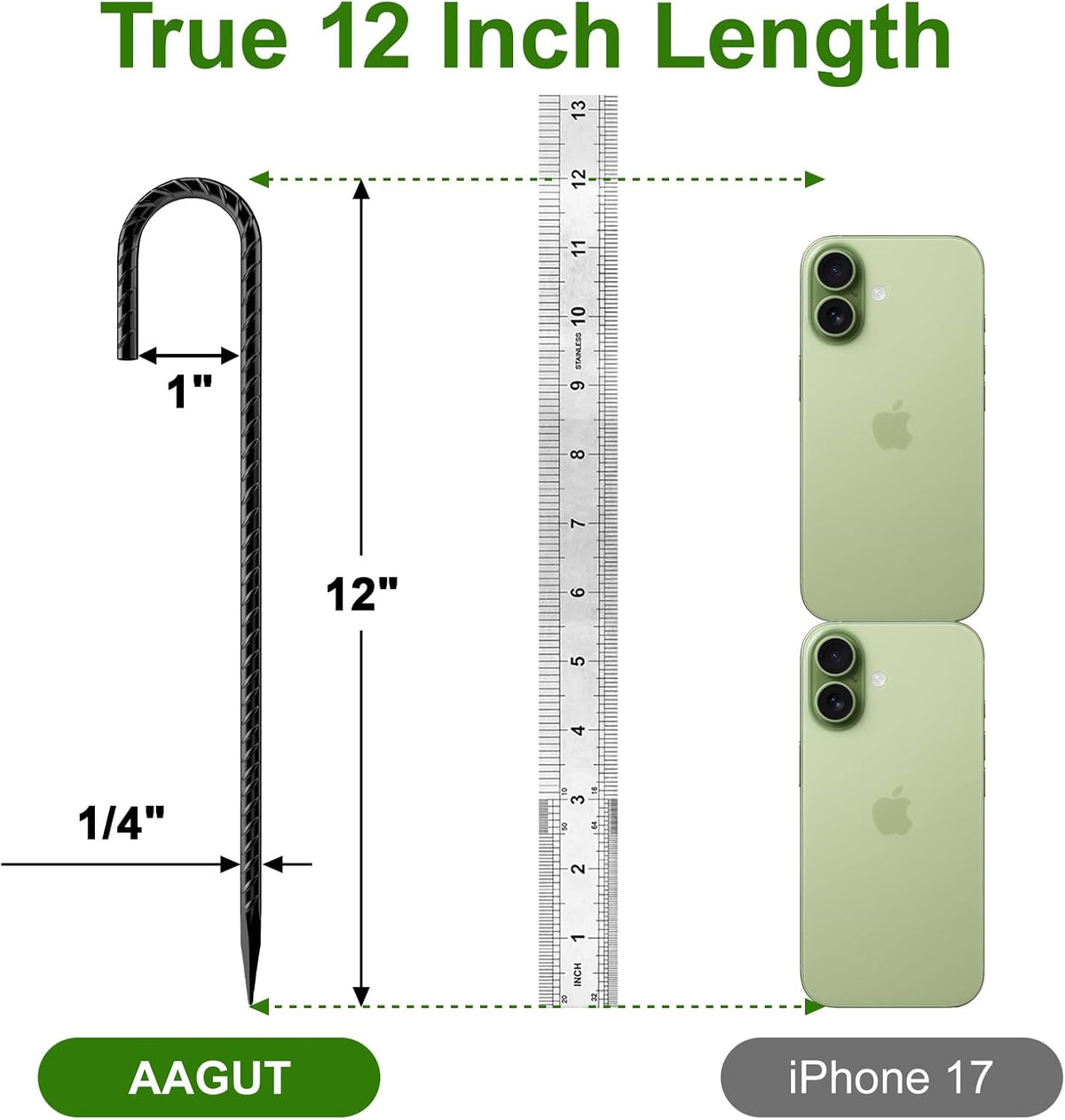 Rebar Stakes 12 Inch J Hook, Premium Anti-Rust Tent Stakes for Canopy