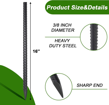 Rebar Stakes 12 Inch J Hook, Premium Anti-Rust Tent Stakes for Canopy