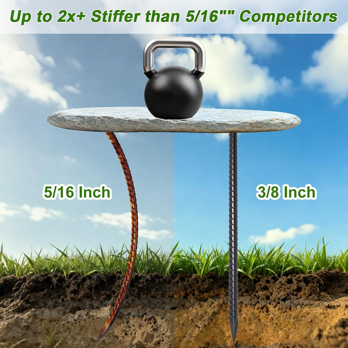 Rebar Stakes 12 Inch J Hook, Premium Anti-Rust Tent Stakes for Canopy