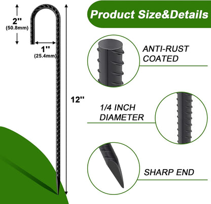 Rebar Stakes 12 Inch J Hook, Premium Anti-Rust Tent Stakes for Canopy